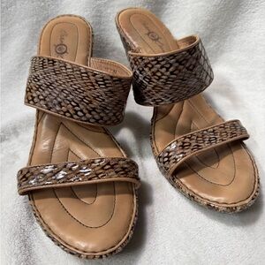 BORN CROWN Snake Print Brown Tan Women's Wedge Sandals size 10 / 42